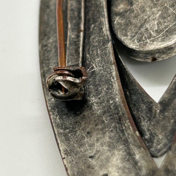 Vintage Eye-Shaped Silver-Tone Brooch With Black acrylic "Evil Eye" Cabochon For - Picture 8 of 16